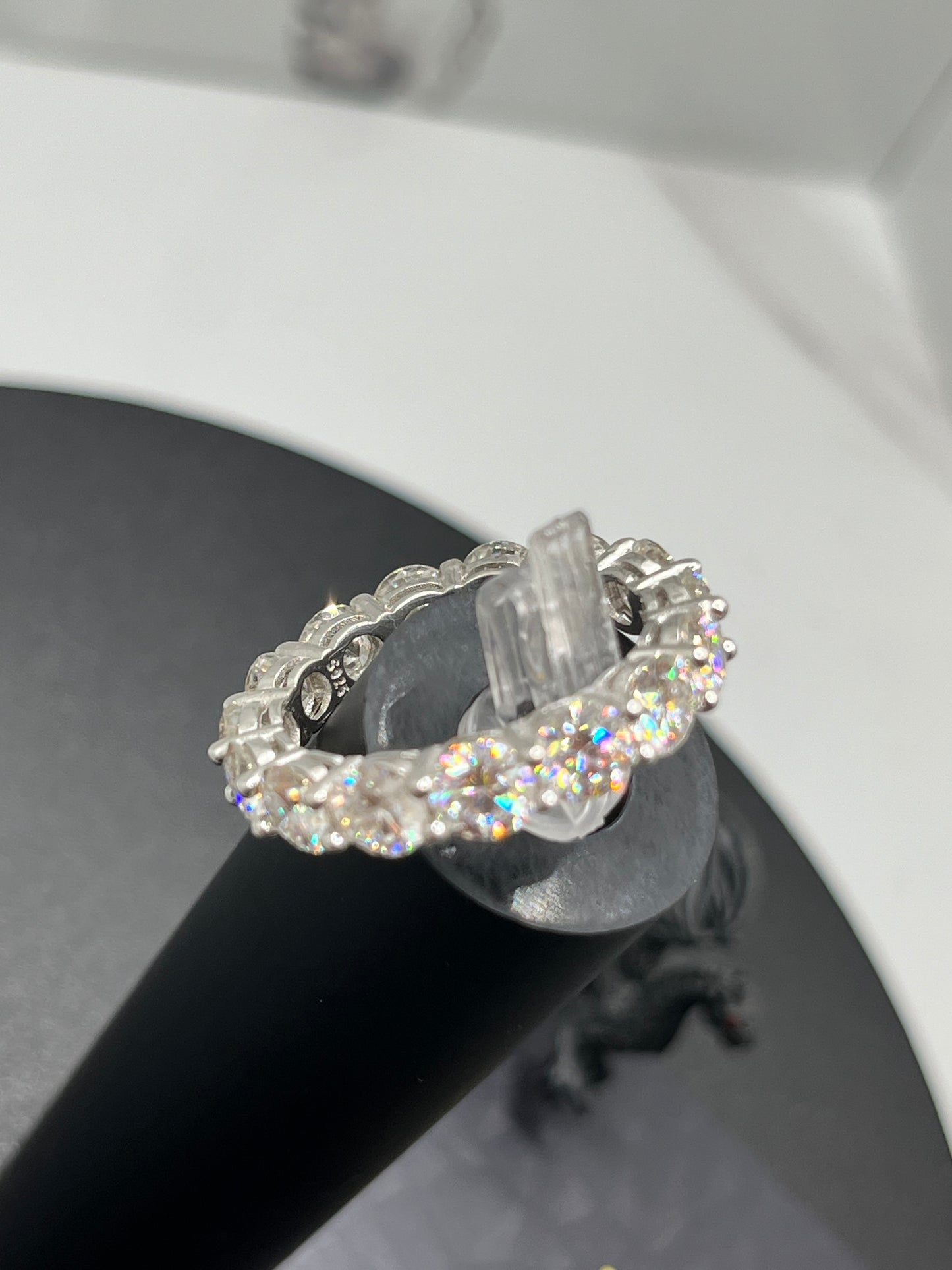 4MM Solid Silver VVS D Black & White Mossanite Tennis Ring