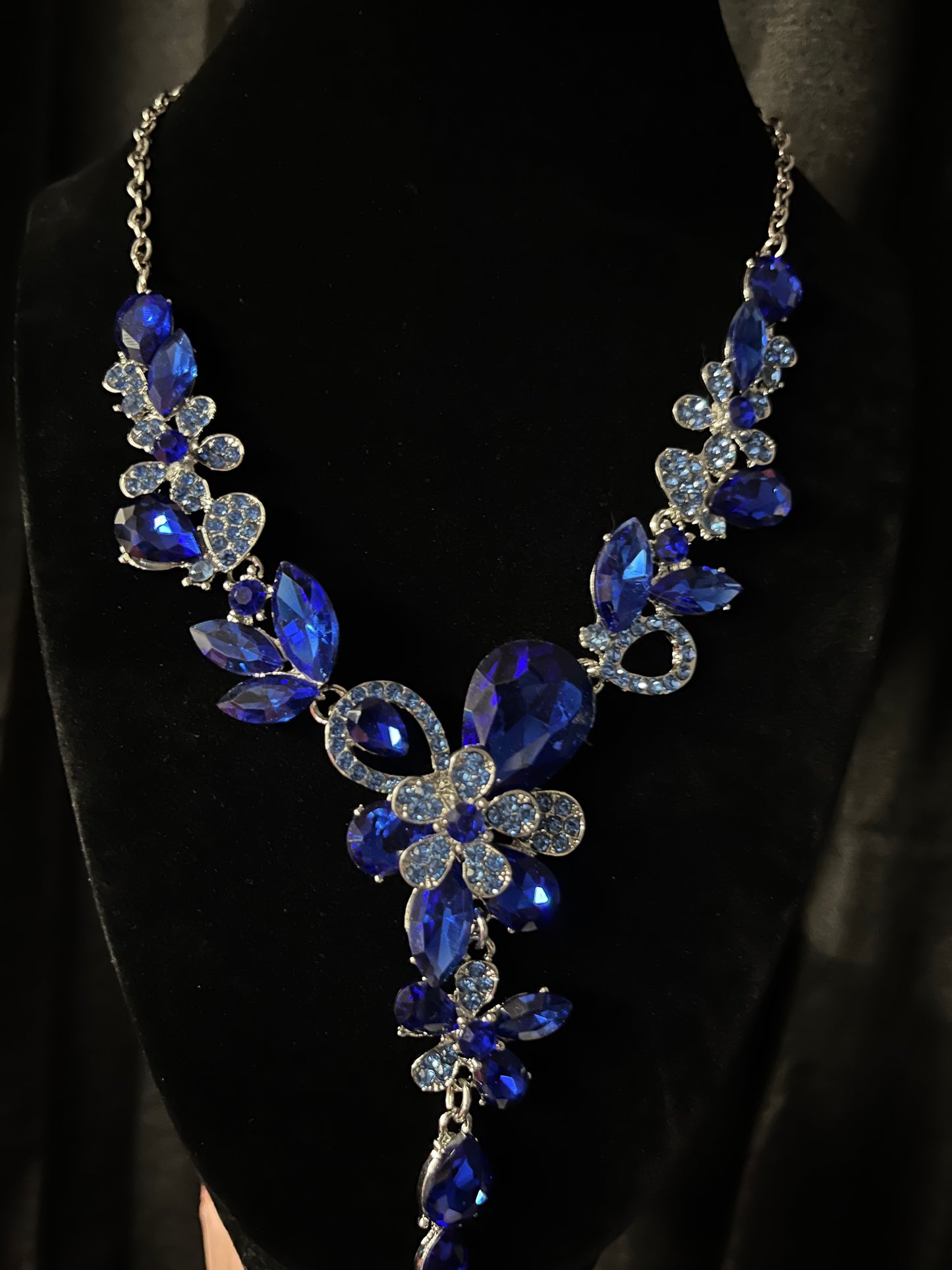 Blue Rhinestone Necklace & Earring set