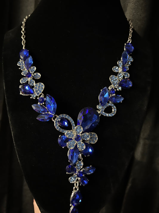 Blue Rhinestone Necklace & Earring set