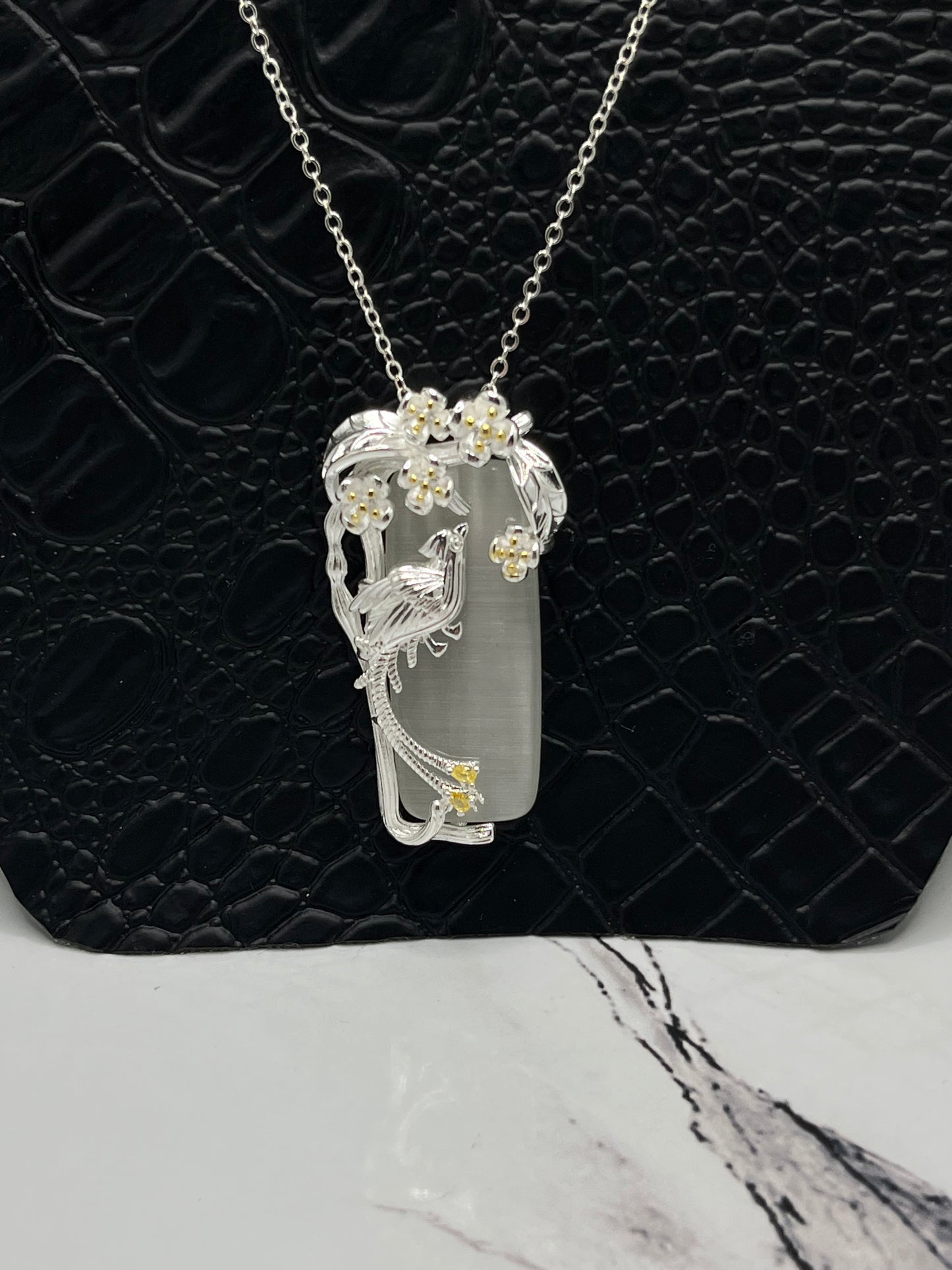 Birds & Flowers 925 Silver Plated Crystal Clasp Charm Chain