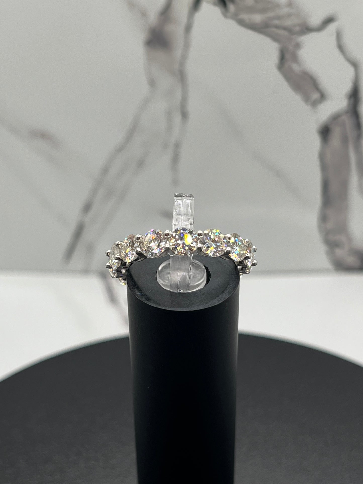 4MM Solid Silver VVS D Black & White Mossanite Tennis Ring