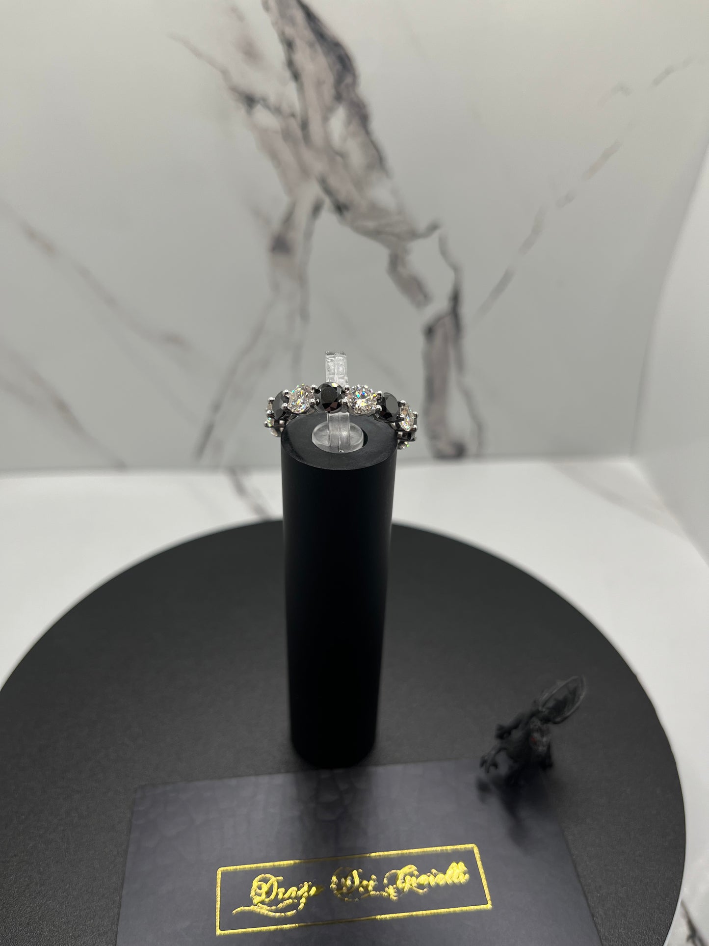 4MM Solid Silver VVS D Black & White Mossanite Tennis Ring