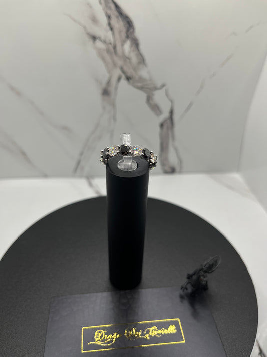 4MM Solid Silver VVS D Black & White Mossanite Tennis Ring