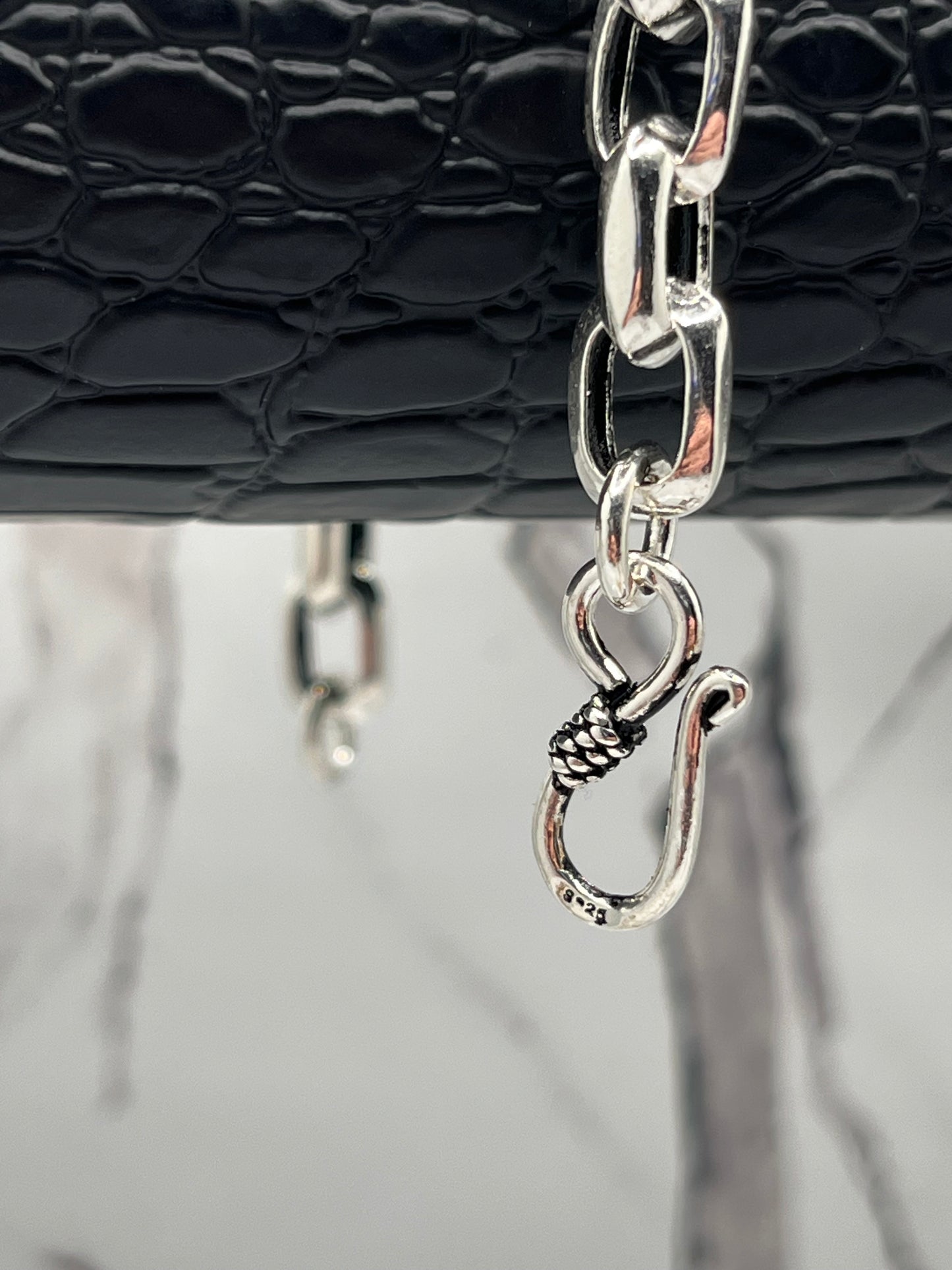 Solid .925 S Hook Square Link Bracelet